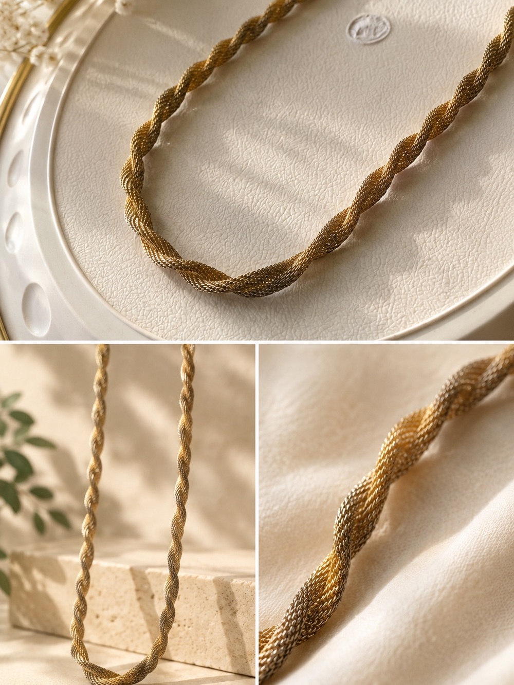 Twisted Mesh Rope Necklace in Gold